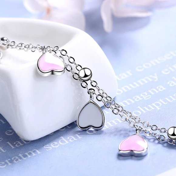 NEW 925 Sterling Silver Glazed Heart Bracelet - Picture 4 of 8